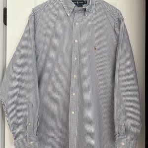 Ralph Lauren Men's White and Blue Striped Shirt